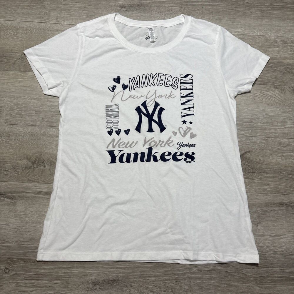 New York Yankees Womens XXL White Graphic T Shirt MLB Baseball Fan Tee